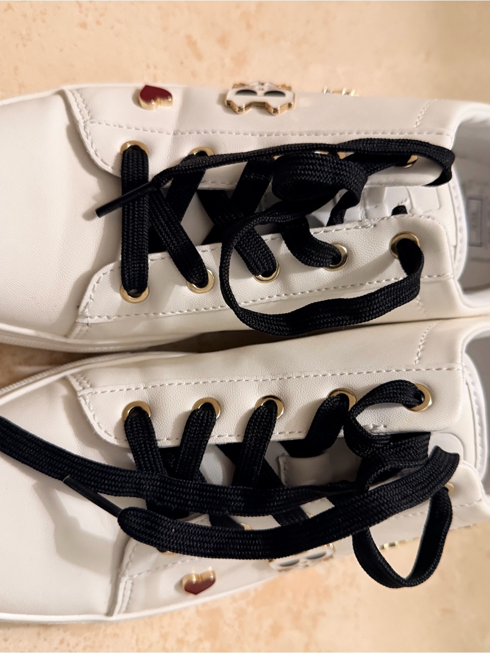 Karl Lagerfeld White Sneakers with Black Laces and Gold Accents - Picture 2 of 7